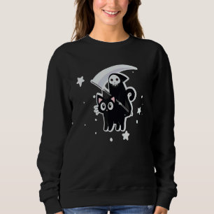 Halloween-Kostümtod fährt eine schwarze Katze Sweatshirt