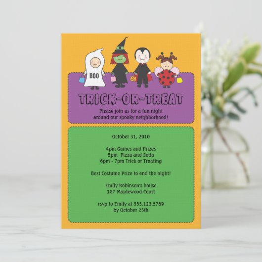 Halloween-Kostümtrick oder Treatment-Party Einladung (Stehend Vorderseite)