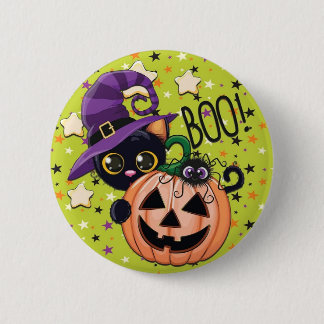 Halloween kot kreskówka z dyni button
