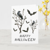 Halloween kräht Schläger-Schwarzweiss-Aquarell Karte (Gelbe Blume)