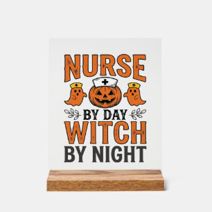 Halloween-Krankenschwester Hexe bei Nacht Vintage- Acrylschild
