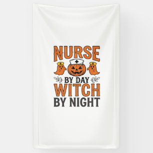 Halloween-Krankenschwester Hexe bei Nacht Vintage- Banner