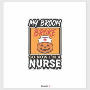 Halloween-Krankenschwester-Kürbis-Besen-Zerbrochen Aufkleber