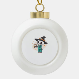 Halloween-Krankenschwester mit Kaffee und Hexenhut Keramik Kugel-Ornament