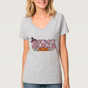 Halloween-Krankenschwester Pink Ribbon Design T-Shirt
