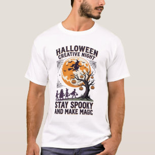 Halloween Kreativ-Shirt Vintage Gruseliger Mond Ku T-Shirt
