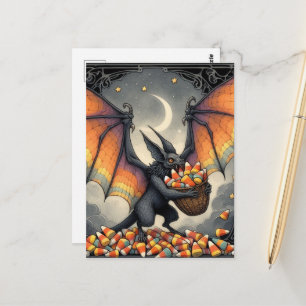 Halloween-Kreatur mit Süßigkeiten Postkarte