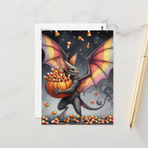 Halloween-Kreatur mit Süßigkeiten Postkarte