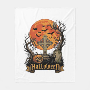 Halloween Kreuz Grabstein Totenkopf Kürbis Schwarz Fleecedecke