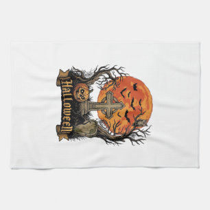 Halloween Kreuz Grabstein Totenkopf Kürbis Schwarz Geschirrtuch