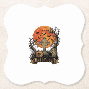 Halloween Kreuz Grabstein Totenkopf Kürbis Schwarz Untersetzer