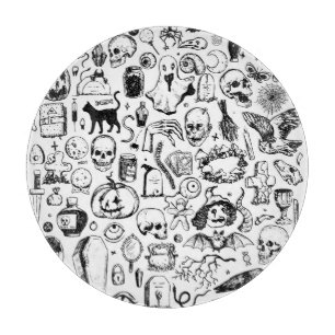 Halloween-Kritzeleien-Sammlung im Vintage-Stil. Schneidebrett