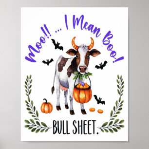 Halloween-Kuh-Bullen-Blatt Poster