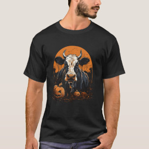 Halloween-Kuh-Kürbis-Lustiger Gruseliger Bauernhof T-Shirt
