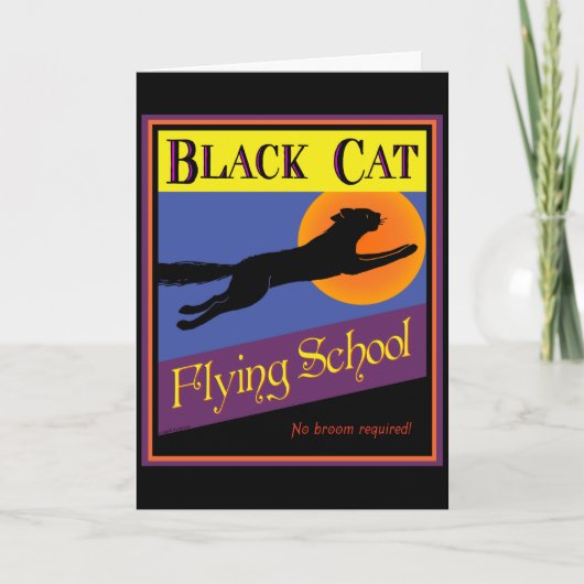 Halloween-Kunstkarte der Black Cat Flying School Karte (Vorderseite)