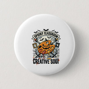 Halloween-Kunstlehrer Gruseliger Klassenraum Button
