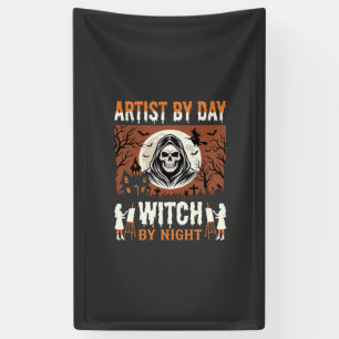 Halloween-Künstler bei Tag, Hexe bei Nacht Design Banner