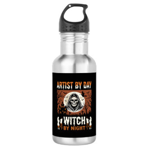 Halloween-Künstler bei Tag, Hexe bei Nacht-Design Edelstahlflasche