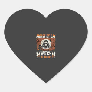 Halloween-Künstler bei Tag, Hexe bei Nacht Design Herz-Aufkleber