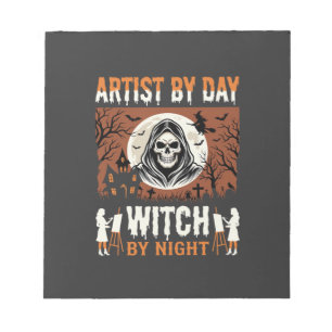 Halloween-Künstler bei Tag, Hexe bei Nacht Design Notizblock