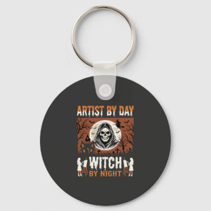 Halloween-Künstler bei Tag, Hexe bei Nacht Design Schlüsselanhänger
