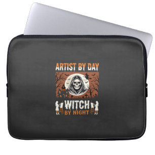 Halloween-Künstlerin bei Tag, Hexe bei Nacht Desig Laptopschutzhülle