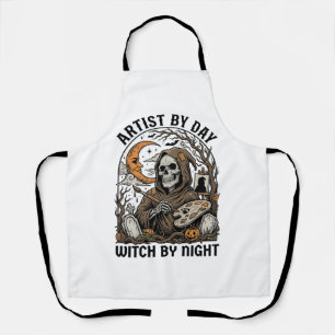 Halloween-Künstlerin Hexe Vintage-Stich Kunst-Tee_ Schürze