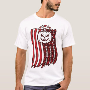Halloween-Kürbis-Amerikanische-Flagge-Totenköpfe-M T-Shirt