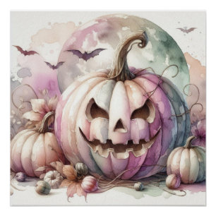 Halloween Kürbis Aquarellmalerei Poster