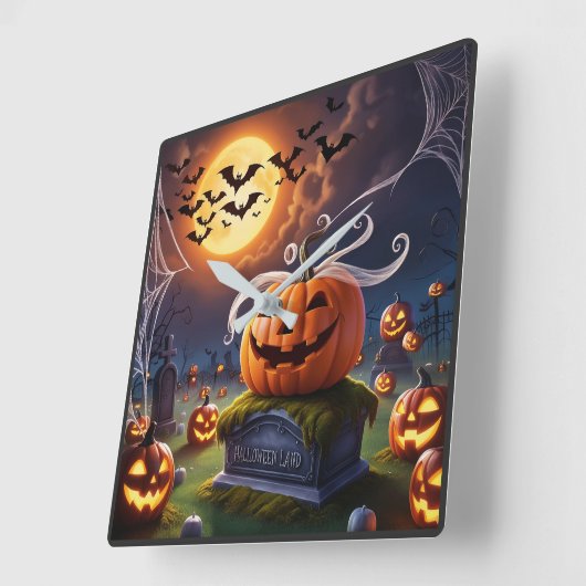 Halloween-Kürbis auf einen Kopfstein Quadratische Wanduhr (Winkel)