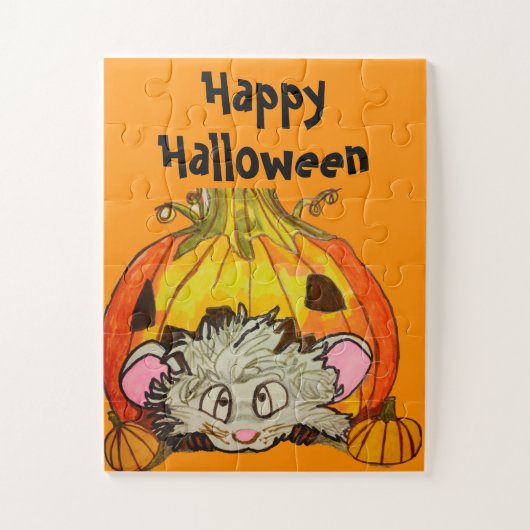 HALLOWEEN-KÜRBIS AUF EINER MAUS  PUZZLE (Vertikal)