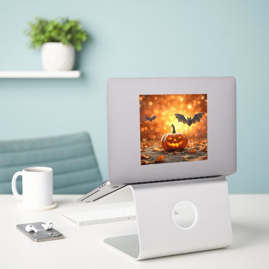 Halloween-Kürbis Aufkleber (Laptop auf Schreibtisch)