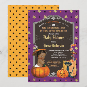 Halloween-Kürbis-Babydusche lila Gold Einladung