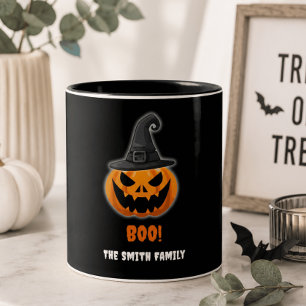 Halloween-Kürbis „BUH!“ – Personalisierter Name Zweifarbige Tasse