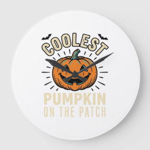 Halloween-Kürbis Coolster Auf Dem Beet Vintage_1 Große Wanduhr