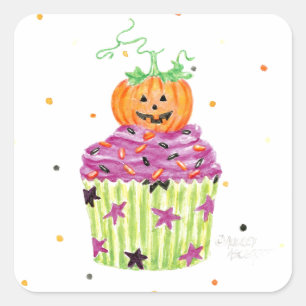 Halloween-Kürbis-Cupcake-Aufkleber Quadratischer Aufkleber