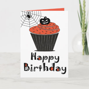 Halloween-Kürbis-Cupcake-Happy-Birthday-Karte Karte
