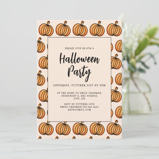 Halloween-Kürbis Einladung (Stehend Vorderseite)