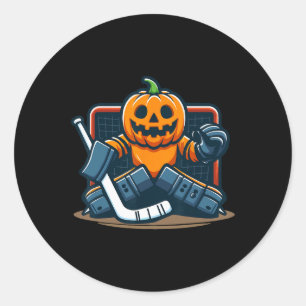 Halloween-Kürbis-Eishockey-Torwart  Runder Aufkleber