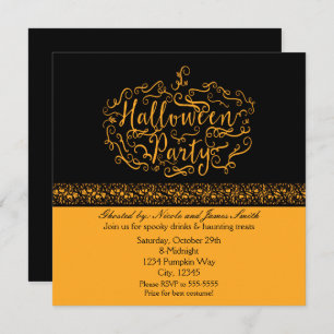 Halloween-Kürbis-elegante schwarze orange Einladung