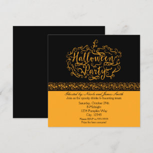 Halloween-Kürbis elegante schwarze orangefarbene E Einladung