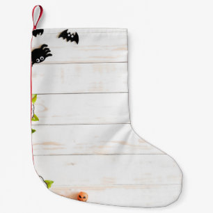 Halloween Kürbis, Fledermäuse, Spinnenansicht. Kleiner Weihnachtsstrumpf
