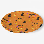 Halloween Kürbis, Fledermäuse und Katzen auf Orang Pappteller (Schrägansicht)