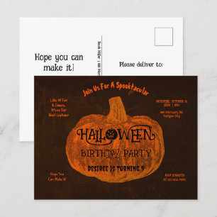 Halloween-Kürbis-Geburtstagsfeier in Orange Einladungspostkarte