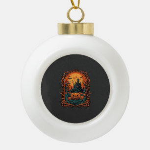 Halloween-Kürbis-Geisterhaus Vollmond Fledermäuse Keramik Kugel-Ornament