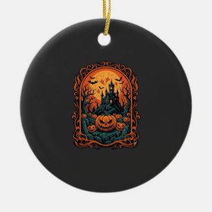 Halloween-Kürbis-Geisterhaus Vollmond Fledermäuse Keramik Ornament