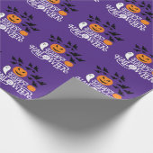 Halloween Kürbis Gespenster Fledermäuse lila Muste Geschenkpapier (Ecke)