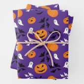 Halloween Kürbis Gespenster Fledermäuse lila Muste Geschenkpapier Set (Beispiel)