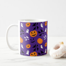 Halloween Kürbis Gespenster Fledermäuse lila Muste Kaffeetasse
