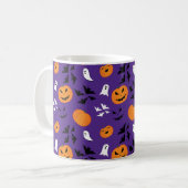 Halloween Kürbis Gespenster Fledermäuse lila Muste Kaffeetasse (Vorderseite Links)